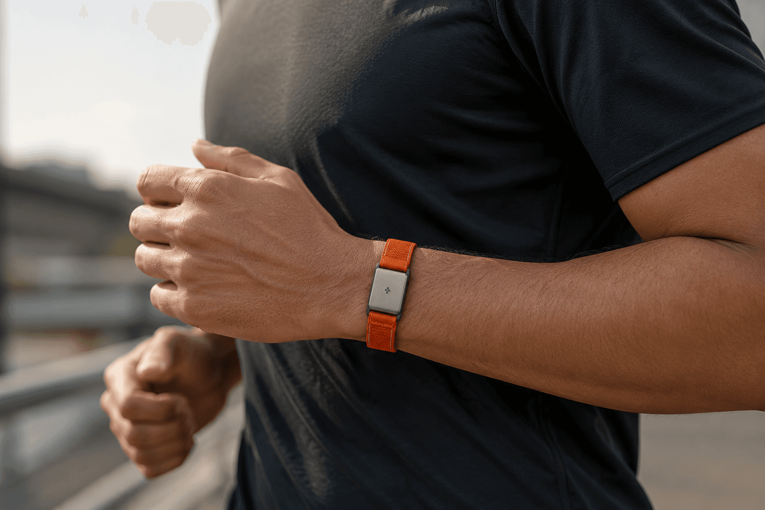 Tracky Pulse Oximeter on wrist while running